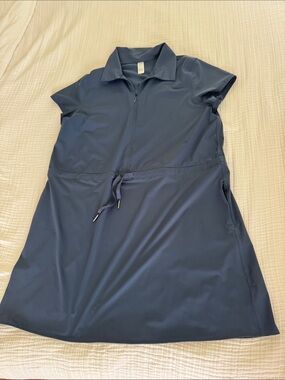 SPANX Navy Zip-Front Mini Dress with Drawstring Waist